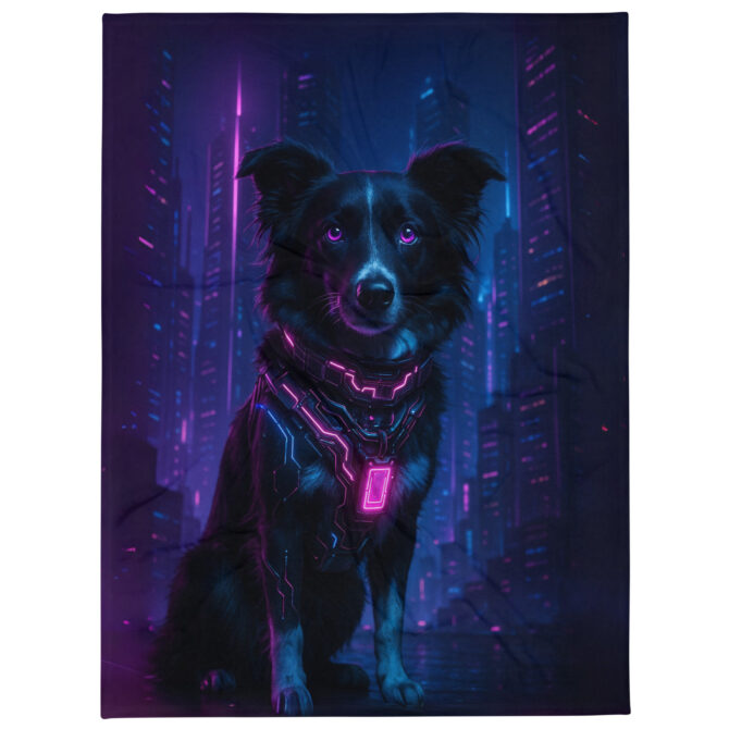 Cyberpunk Neon City – Custom Pet Blanket | Futuristic Home Décor & Gift - Image 2