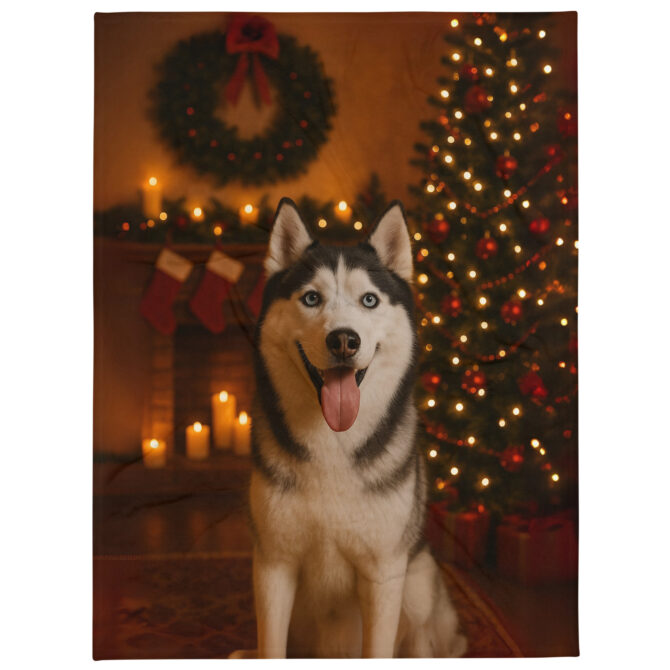 Christmas Eve Fireplace – Custom Pet Blanket | Personalized Holiday Throw - Image 2