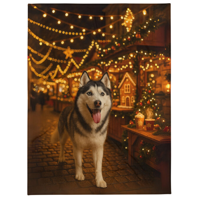 Christmas Market Lights – Custom Pet Blanket with Your Pet - Image 2