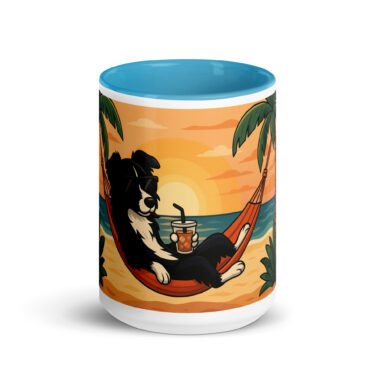Custom Pet Coffee Mug – Sun, Sand & Hammock Morning Beach Scene