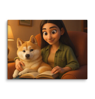 Pixar-Style Pet Canvas – Cozy Reading Time Custom Artwork