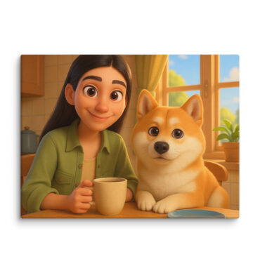 Pixar-Style Canvas Print – Morning Coffee with Pet