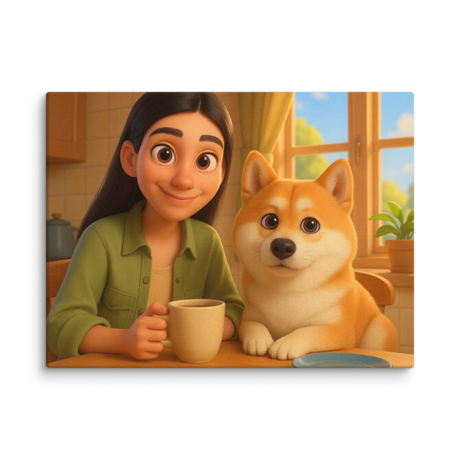 Pixar-Style Canvas Print – Morning Coffee with Pet