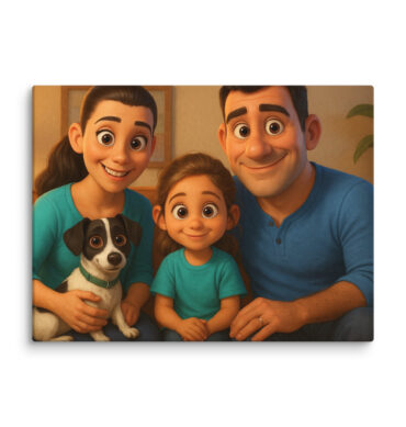 Pixar-Style Family Couch Portrait | Custom Pet Canvas Wall Art