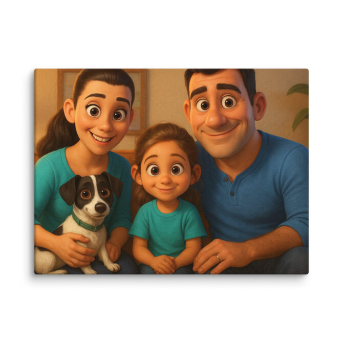 Pixar-Style Family Couch Portrait | Custom Pet Canvas Wall Art