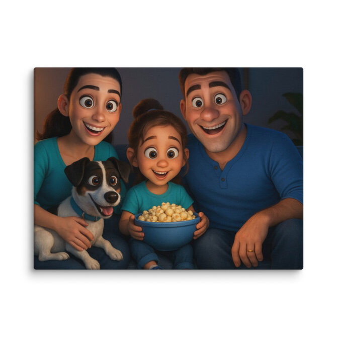 Pixar-Style Family Movie Night Pet Canvas | Custom Artwork