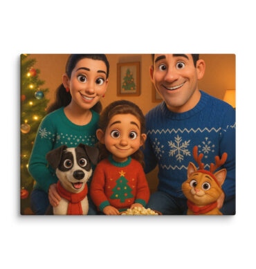 Pixar-Style Holiday Family Portrait | Custom Pet Canvas Print