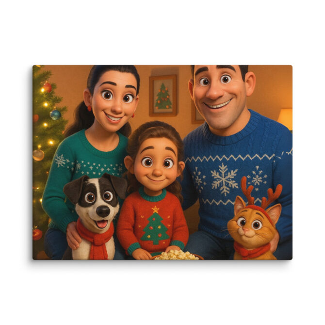 Pixar-Style Holiday Family Portrait | Custom Pet Canvas Print