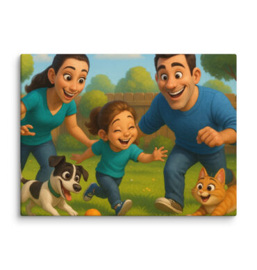 Pixar-Style Pet Canvas Print – Backyard Fun Motif