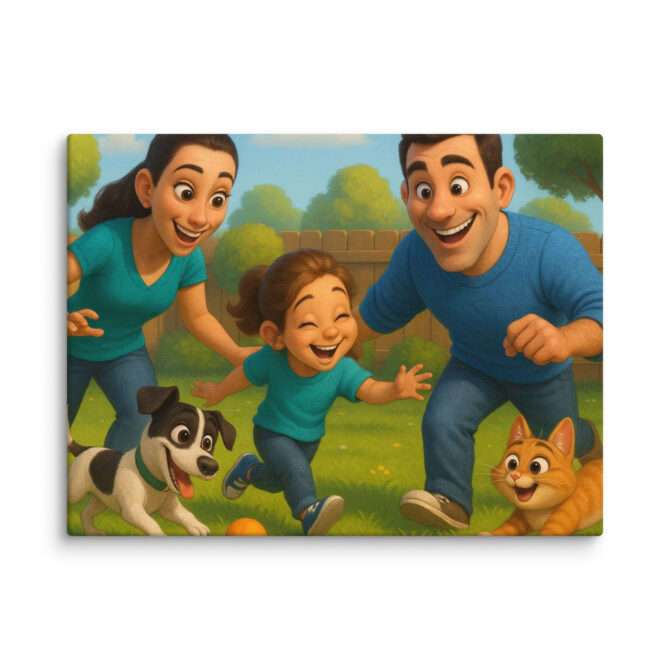 Pixar-Style Pet Canvas Print – Backyard Fun Motif