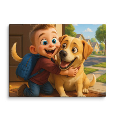Pixar-Style Pet Canvas – “School Morning” Custom Artwork