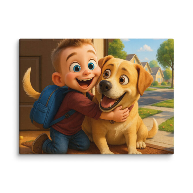 Pixar-Style Pet Canvas – “School Morning” Custom Artwork