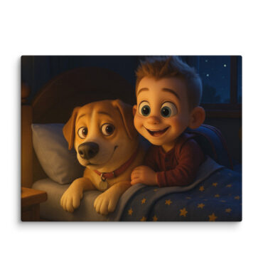 Pixar-Style Pet Canvas Print – “Sleepy Time” Custom Artwork