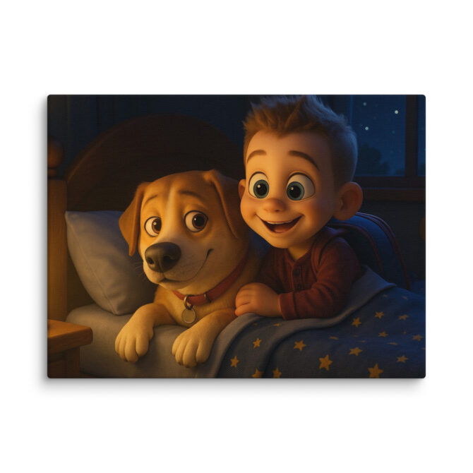 Pixar-Style Pet Canvas Print – “Sleepy Time” Custom Artwork
