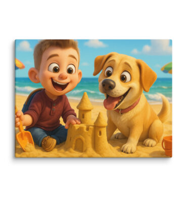 Pixar Beach Adventure Custom Pet Canvas | Pixar-Style Art