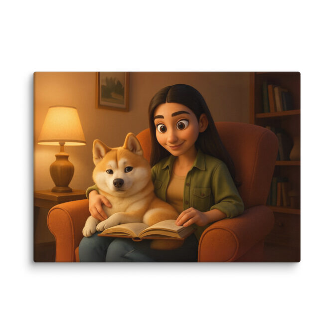 Pixar-Style Pet Canvas – Cozy Reading Time Custom Artwork - Image 2