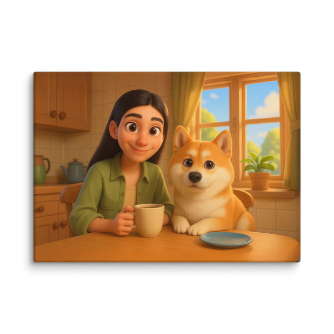 Pixar-Style Canvas Print – Morning Coffee with Pet - Image 2