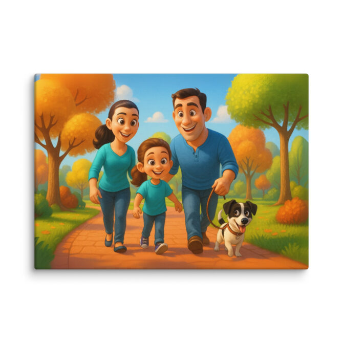 Pixar-Style Family Walk Scene Custom Pet Canvas Print - Image 2