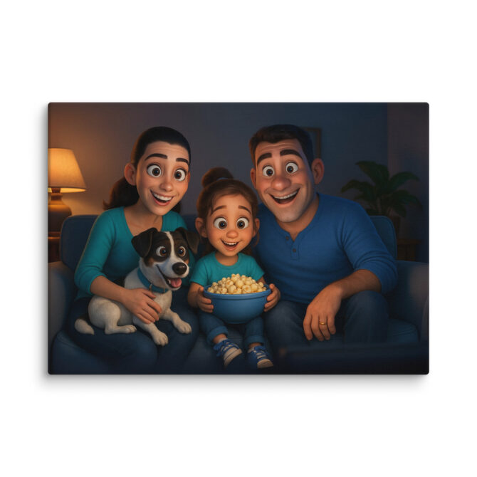 Pixar-Style Family Movie Night Pet Canvas | Custom Artwork - Image 2