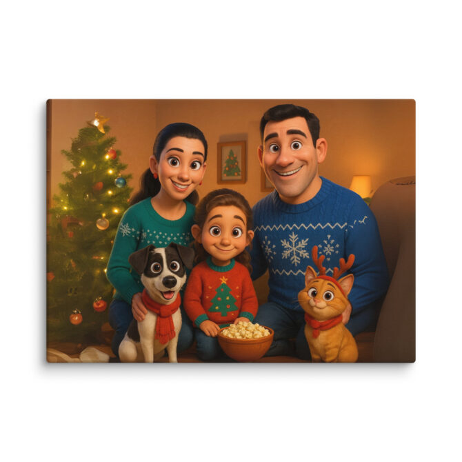 Pixar-Style Holiday Family Portrait | Custom Pet Canvas Print - Image 2