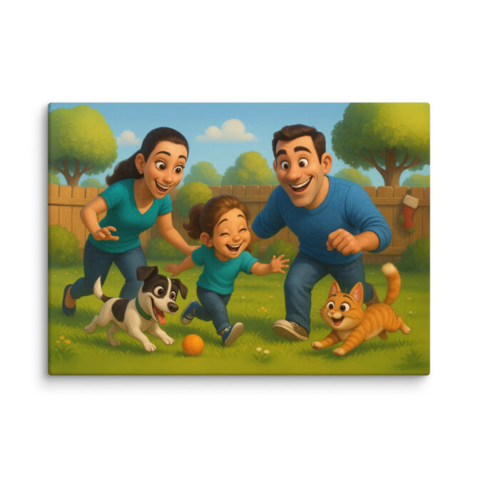 Pixar-Style Pet Canvas Print – Backyard Fun Motif - Image 2