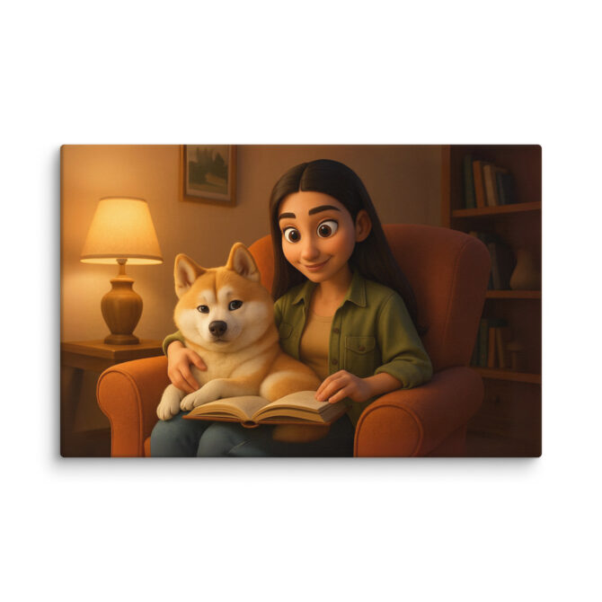 Pixar-Style Pet Canvas – Cozy Reading Time Custom Artwork - Image 3