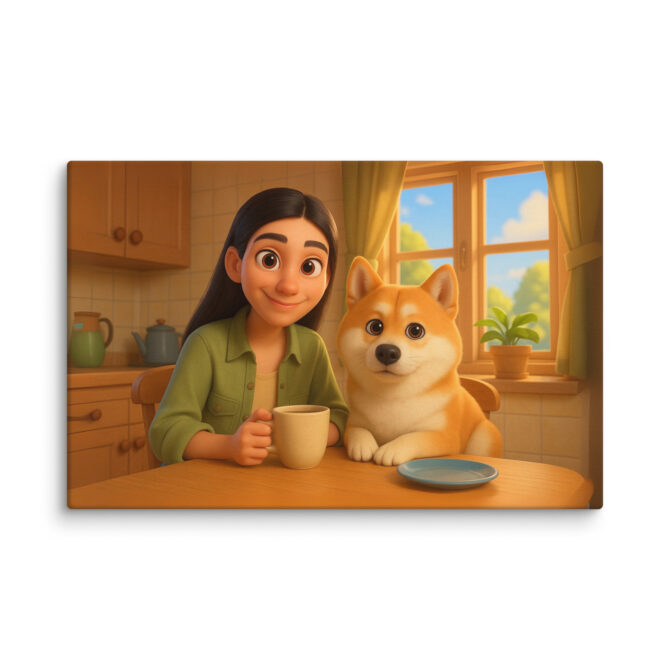 Pixar-Style Canvas Print – Morning Coffee with Pet - Image 3
