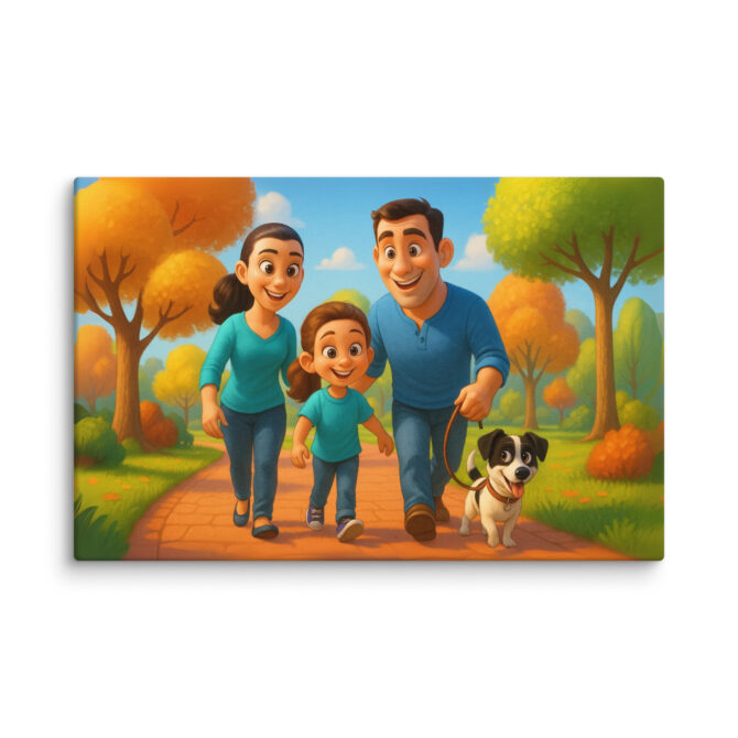 Pixar-Style Family Walk Scene Custom Pet Canvas Print - Image 3