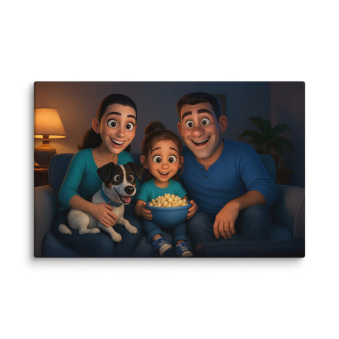 Pixar-Style Family Movie Night Pet Canvas | Custom Artwork - Image 3