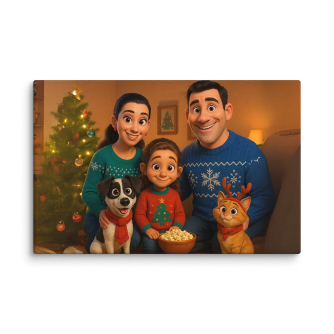 Pixar-Style Holiday Family Portrait | Custom Pet Canvas Print - Image 3
