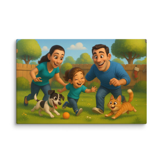 Pixar-Style Pet Canvas Print – Backyard Fun Motif - Image 3