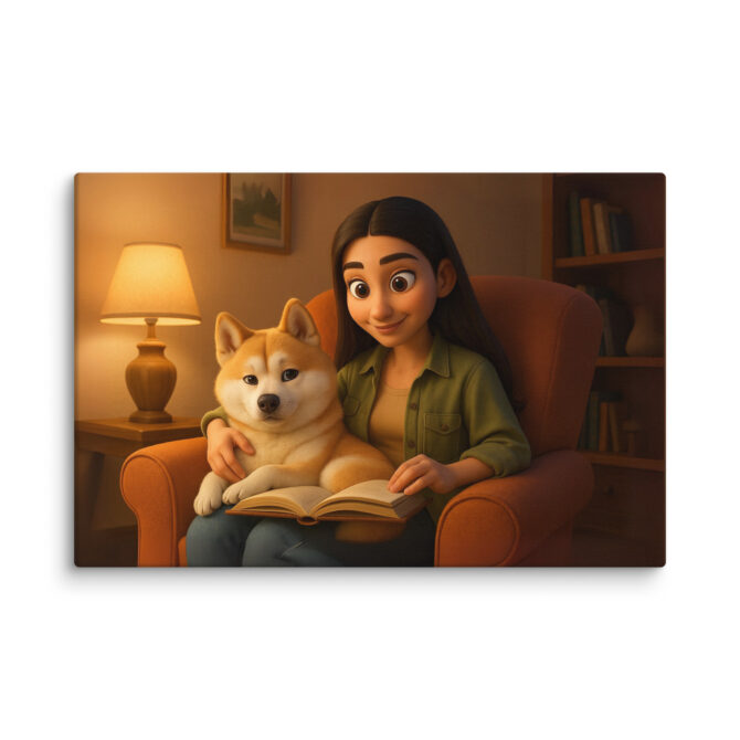 Pixar-Style Pet Canvas – Cozy Reading Time Custom Artwork - Image 4