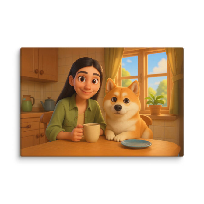 Pixar-Style Canvas Print – Morning Coffee with Pet - Image 4