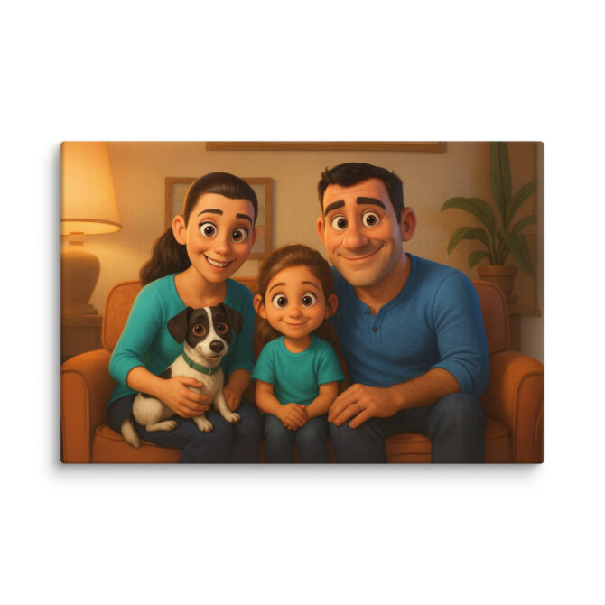Pixar-Style Family Couch Portrait | Custom Pet Canvas Wall Art - Image 4