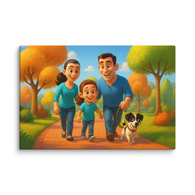 Pixar-Style Family Walk Scene Custom Pet Canvas Print - Image 4