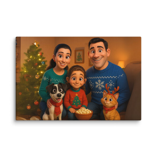 Pixar-Style Holiday Family Portrait | Custom Pet Canvas Print - Image 4