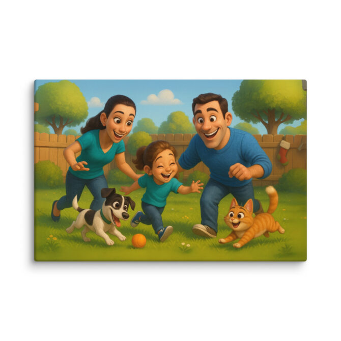 Pixar-Style Pet Canvas Print – Backyard Fun Motif - Image 4