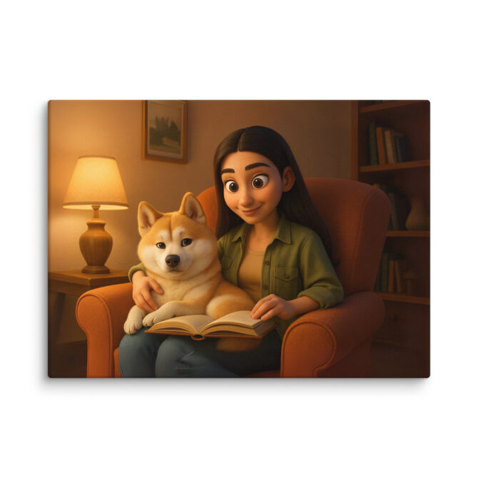 Pixar-Style Pet Canvas – Cozy Reading Time Custom Artwork - Image 5