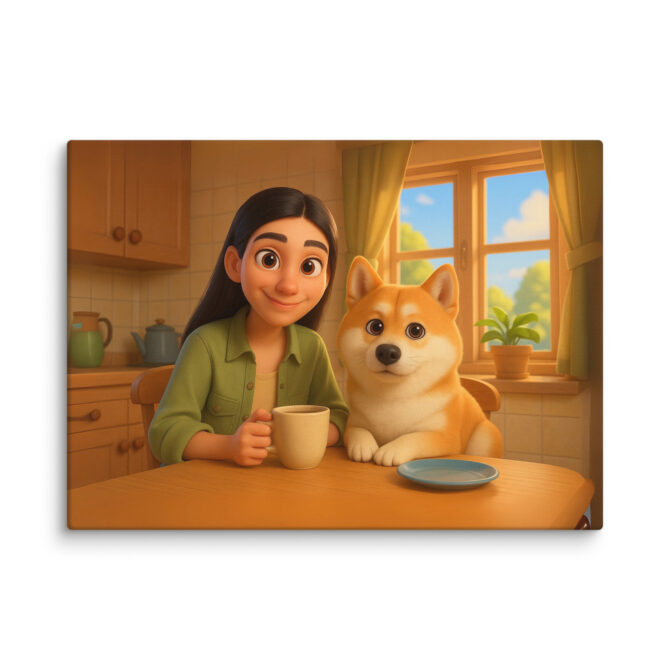 Pixar-Style Canvas Print – Morning Coffee with Pet - Image 5
