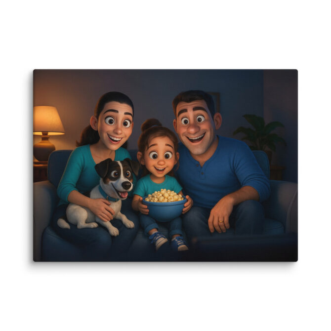 Pixar-Style Family Movie Night Pet Canvas | Custom Artwork - Image 5