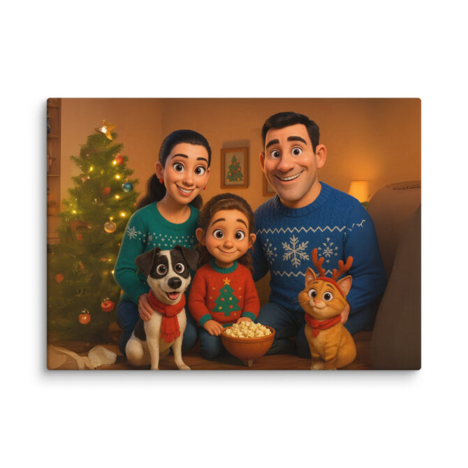 Pixar-Style Holiday Family Portrait | Custom Pet Canvas Print - Image 5