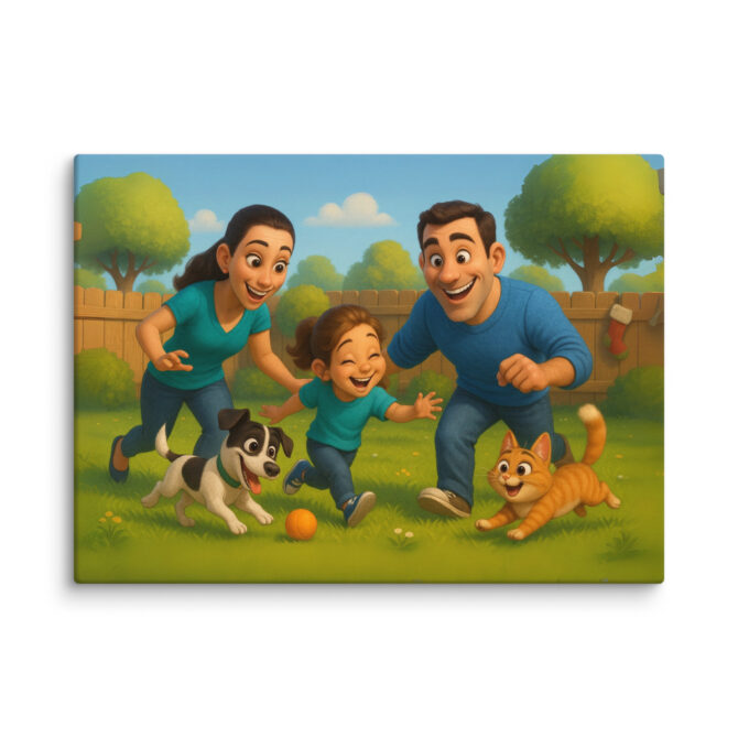Pixar-Style Pet Canvas Print – Backyard Fun Motif - Image 5
